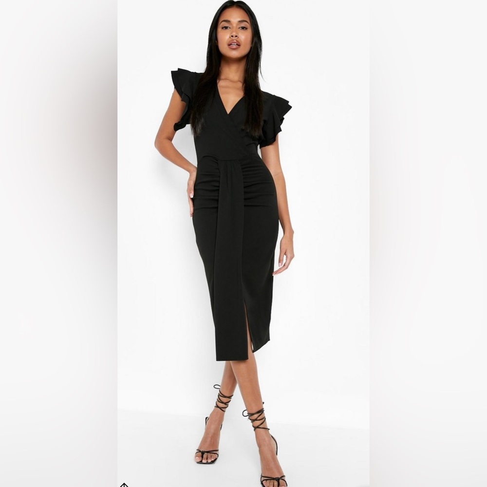 Scuba Ruffle Wrap Draped Mini Dress